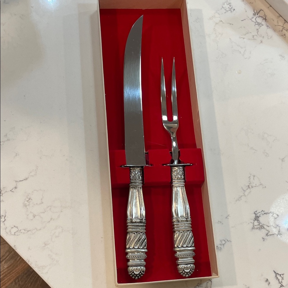 Antique Gorham Silver Carving Knife and Fork Set with original box